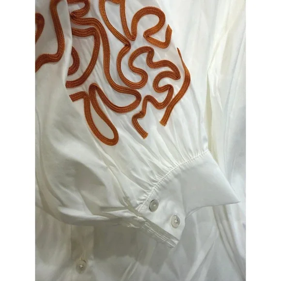 Chicos White Cotton Blend Soutache Embroidered Button Front Blouse Size 4 / 20 - Picture 4 of 7